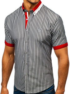 Camisa a cuadros de manga corta elegante para hombre gris Bolf 4501