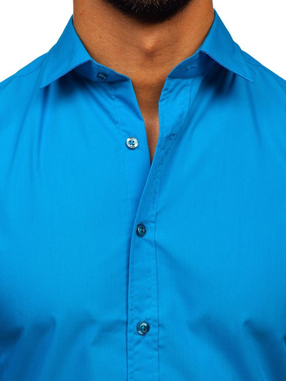 Camisa elegante turquesa de manga larga para hombre Bolf 1703