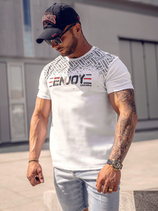 Camiseta algodón de manga corta con impresión para hombre blanco Bolf 14720A