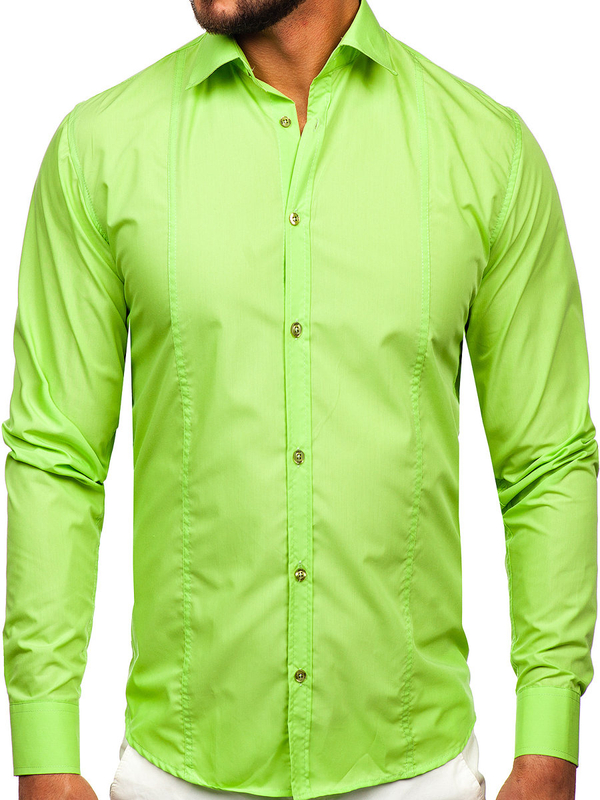 Hombre Camisa elegante de manga larga Verde celadón Bolf 6944