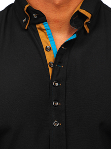 Camisa elegante de manga larga para hombre negro Bolf 3708-1