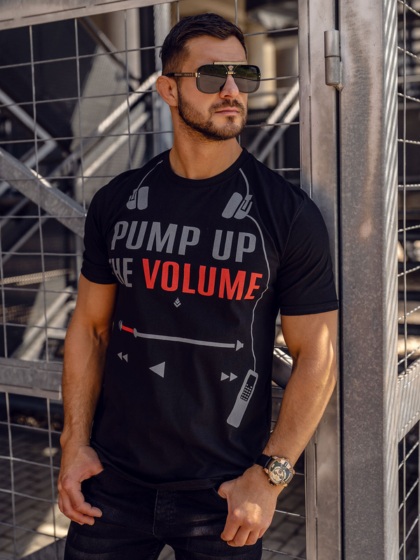 Camiseta de manga corta con impresión para hombre negro Bolf 1171A