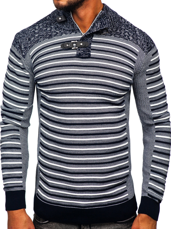 Jersey con cuello alto para hombre azul oscuro Bolf 1028