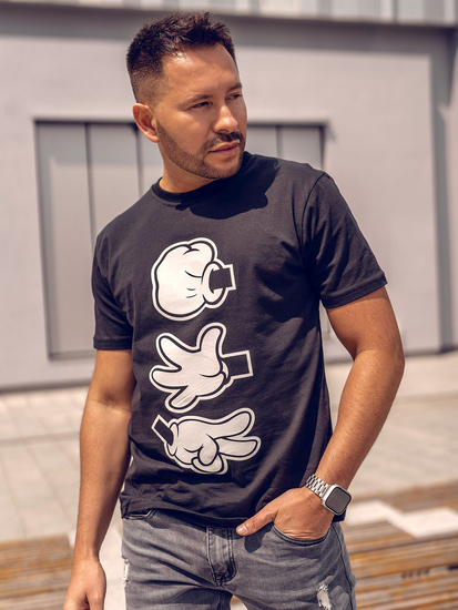 Camiseta negra de algodón con estampado para hombre Bolf KS1997