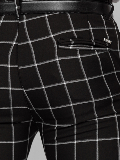 Pantalón chino de tela a cuadros para hombre negro Bolf 0046