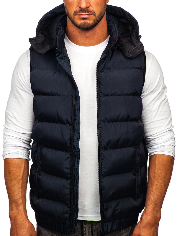 Chaleco acolchado grueso con capucha para hombre azul oscuro Bolf 7129