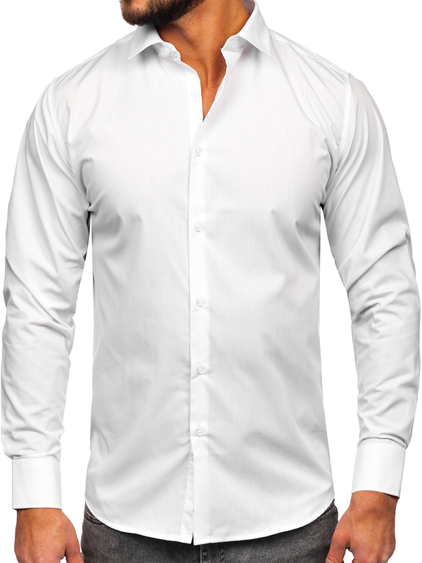Camisa elegante slim fit de manga larga para hombre blanco Bolf MS13