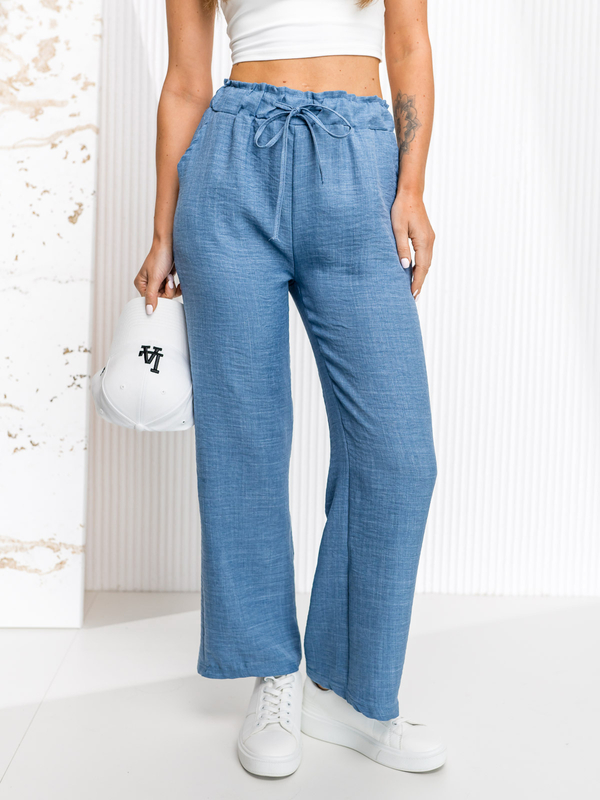 Pantalón ancho de tela para mujer azul claro Bolf W7966