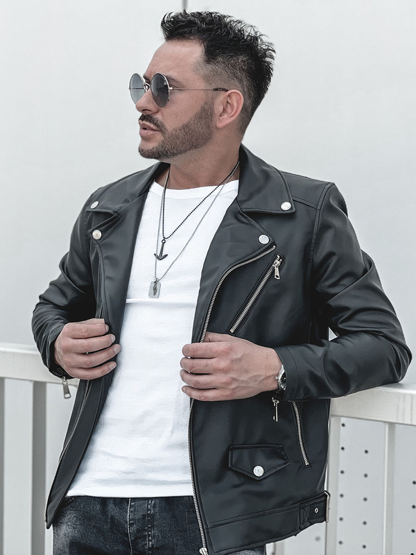 Chaqueta ramonera de cuero para hombre negro Bolf 0006-A