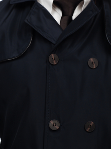Gabardina cruzada para hombre con cuello alto y cinturón color azul oscuro Bolf 0001