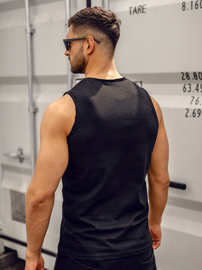 Camiseta negra de algodón con estampado liso para hombre Bolf 1205