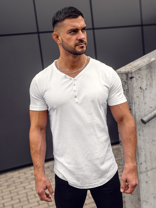 Camiseta blanca lisa de algodón con cuello en V para hombre Bolf 4049A