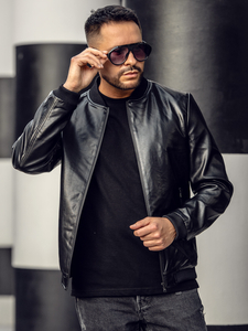 Chaqueta bomber de cuero para hombre negro Bolf 6803B