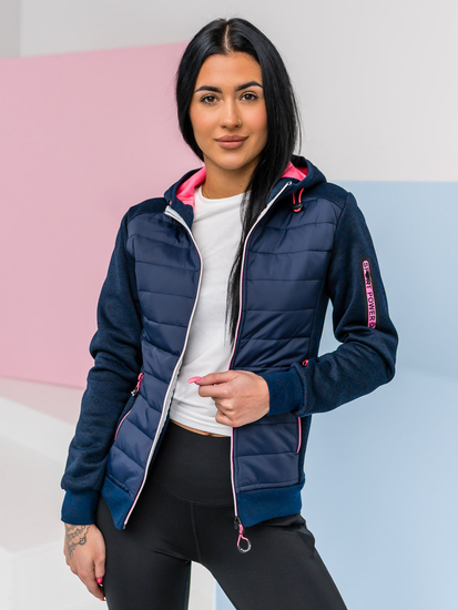 Chaqueta acolchada de entretiempo para mujer con capucha color azul oscuro Denley KSW4001