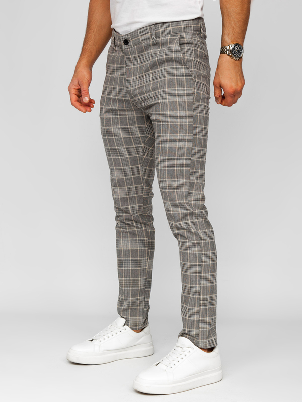 Pantalón chinos a cuadros de tela para hombre beige Bolf 184171