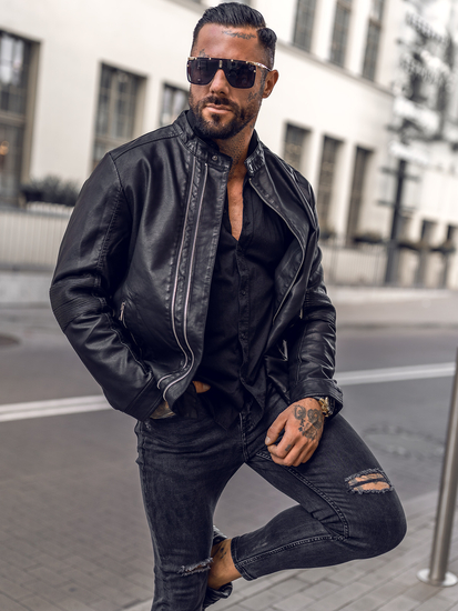 Chaqueta de cuero para hombre negro Bolf 1073B