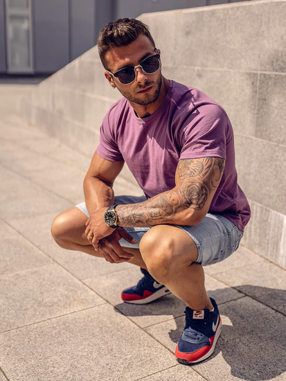 Camiseta lisa de algodón morado para hombre Bolf 192397A