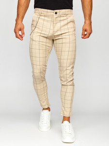 Pantalón chino de cuadros para hombre beige Bolf 0060