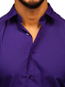 Camisa elegante morada de manga larga para hombre Bolf 1703