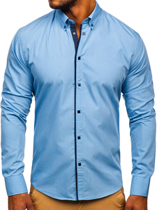 Camisa elegante de manga larga azul claro para hombre Bolf 7724