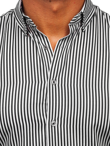 Camisa de rayas de manga larga para hombre negro Bolf 22731
