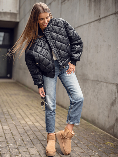 Chaqueta bomber acolchada para mujer negro Bolf J9089