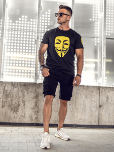 Camiseta de manga corta con impresión para hombre negro Bolf 14400A