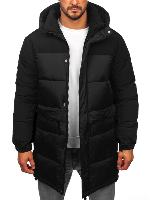Chaqueta acolchada larga de invierno con capucha para hombre negro Bolf 31M5016