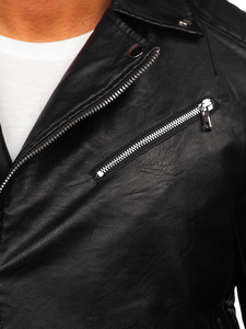 Chaqueta ramonera biker de cuero con capucha para hombre negro Bolf 11Z8005