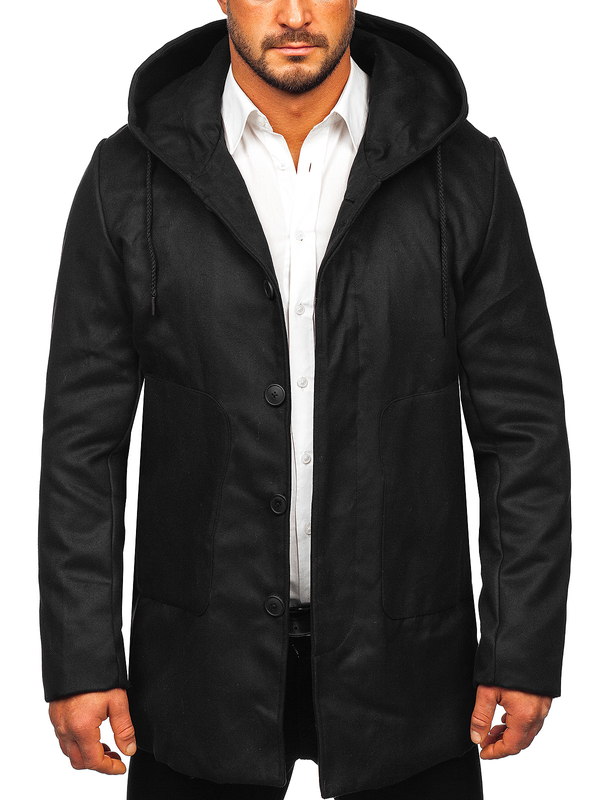 Abrigo de invierno con capucha para hombre negro Bolf 79B3-197