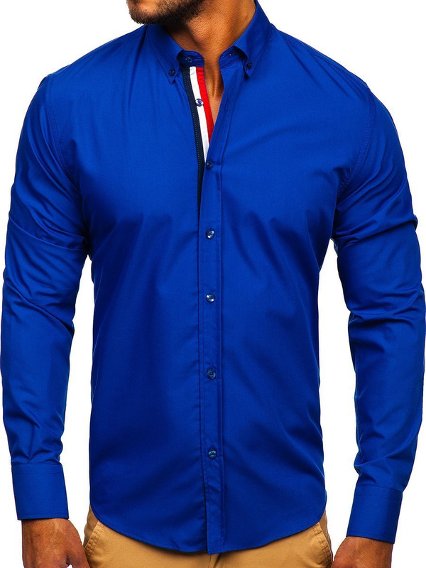 Camisa elegante de manga larga para hombre cobalto Bolf 3713