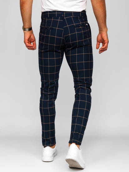 Pantalón chinos a cuadros de tela para hombre azul oscuro Bolf 184177