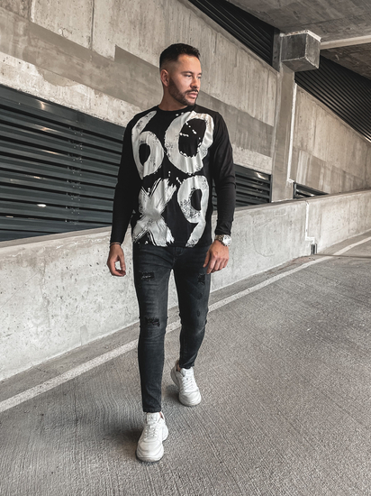 Camiseta de manga larga con impresión para hombre negro Bolf 146745