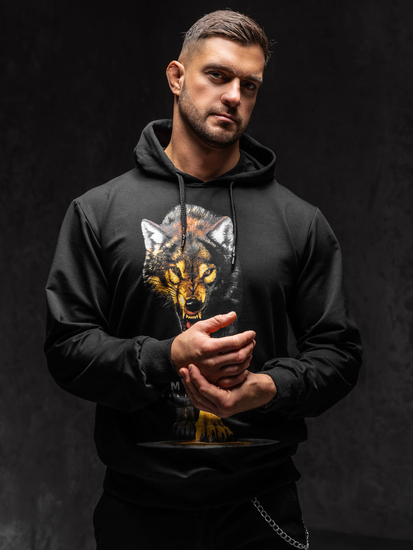 Sudadera estampada con capucha para hombre color negro Bolf 6141