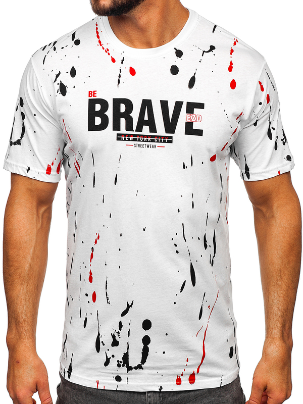 Camiseta algodón de manga corta con impresión para hombre blanco Bolf 14727