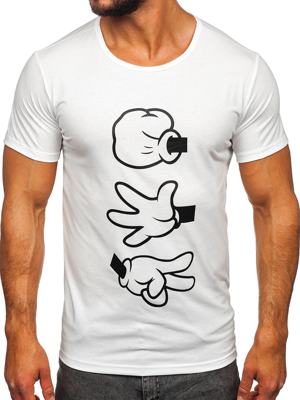 Camiseta de manga corta con impresión para hombre blanco Bolf KS1997