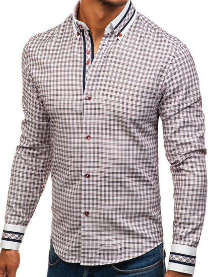 Camisa a cuadros de manga larga para hombre burdeos Bolf 8808