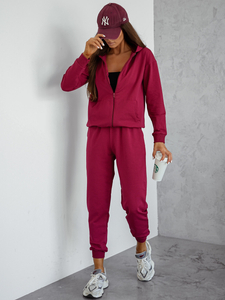 Conjunto de chándal de dos piezas con capucha para mujer color burdeos Bolf 821110