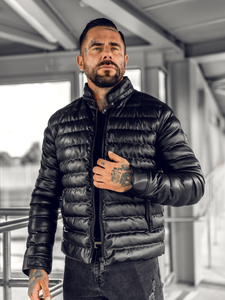Chaqueta acolchada de cuero para hombre negro Bolf 0021C