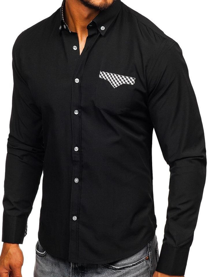 Camisa elegante de manga larga para hombre negro Bolf 4711