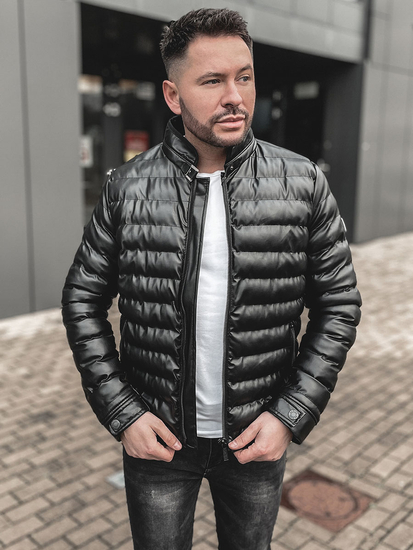 Chaqueta acolchada de cuero ecológico para hombre negro Bolf 0021