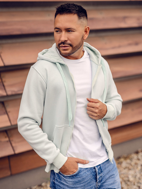 Sudadera abierta gruesa con capucha para hombre menta claro Bolf 2008A