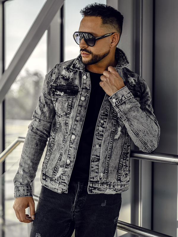 Chaqueta de jeans para hombre gris Bolf AK588
