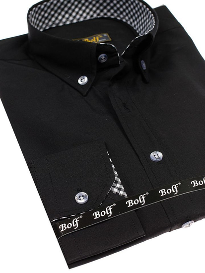 Camisa elegante de manga larga para hombre negro Bolf 4711