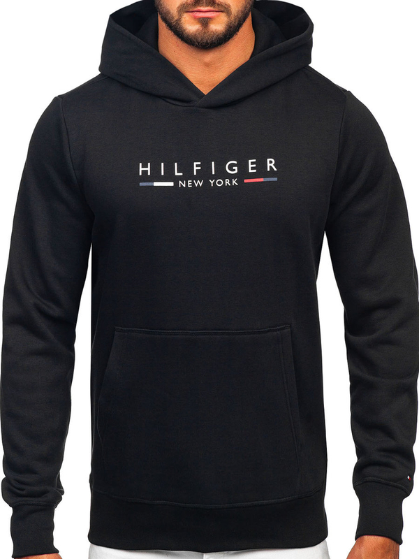 Sudadera tipo canguro con capucha e impresión para hombre negro Tommy Hilfiger MW0MW29301