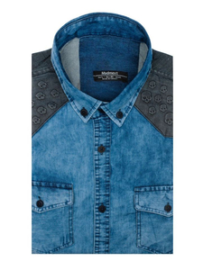 Camisa vaquera estampada de manga larga para hombre azul Bolf 0517