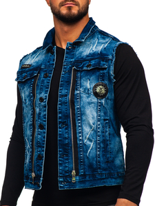 Chaleco vaquero para hombre azul oscuro Bolf G115
