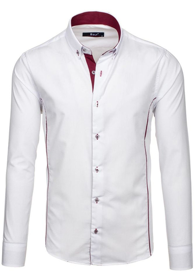 Camisa elegante de manga larga para hombre blanco y burdeos Bolf 5722-1