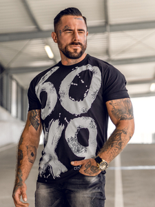 Camiseta negra de hombre con estampado Bolf 0303A