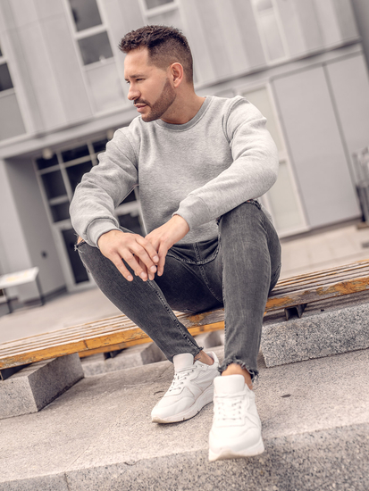 Sudadera gruesa sin capucha para hombre gris oscuro Bolf 2001A